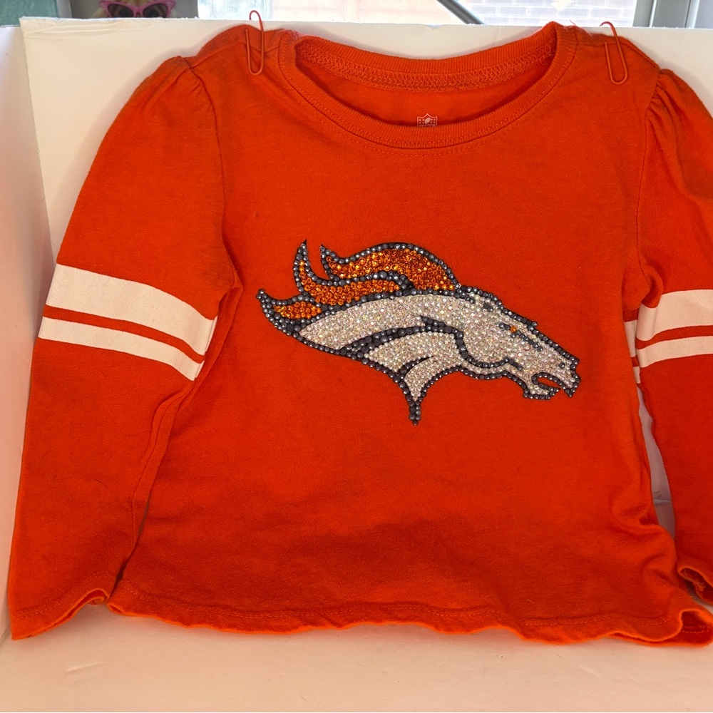 NFL Orange Long Sleeve Kids Tee with blinged out Logo